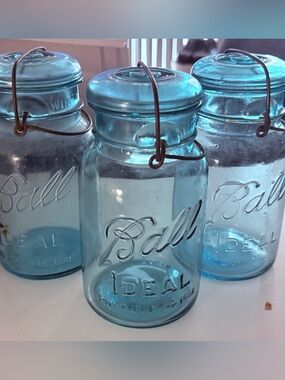 3 antique BALL IDEAL Jars with Glass Lids